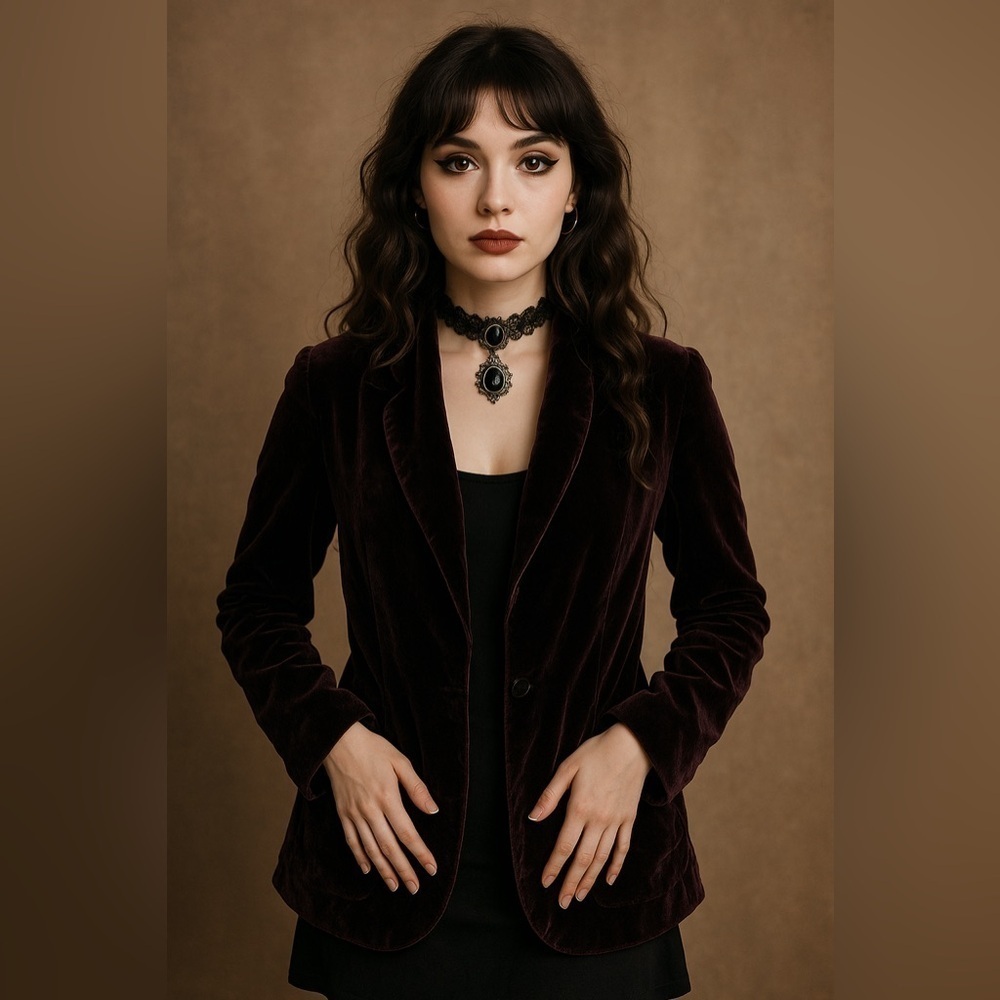 Amaryllis Dark Purple Velvet Romantic Whimsigoth Single Lapel Blazer Jacket XS